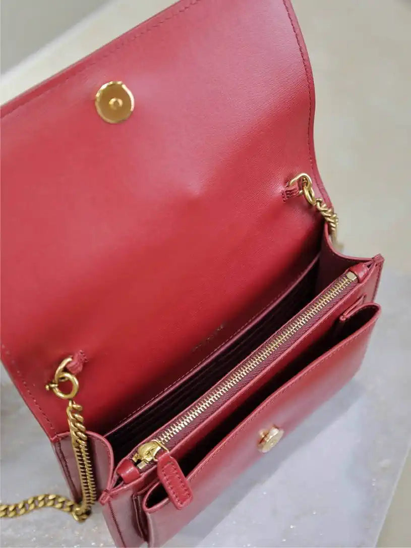 YSL 533026 Sunset chain wallet in smooth leather Red