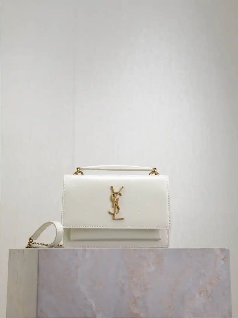 YSL 533026 Sunset chain wallet in smooth leather White