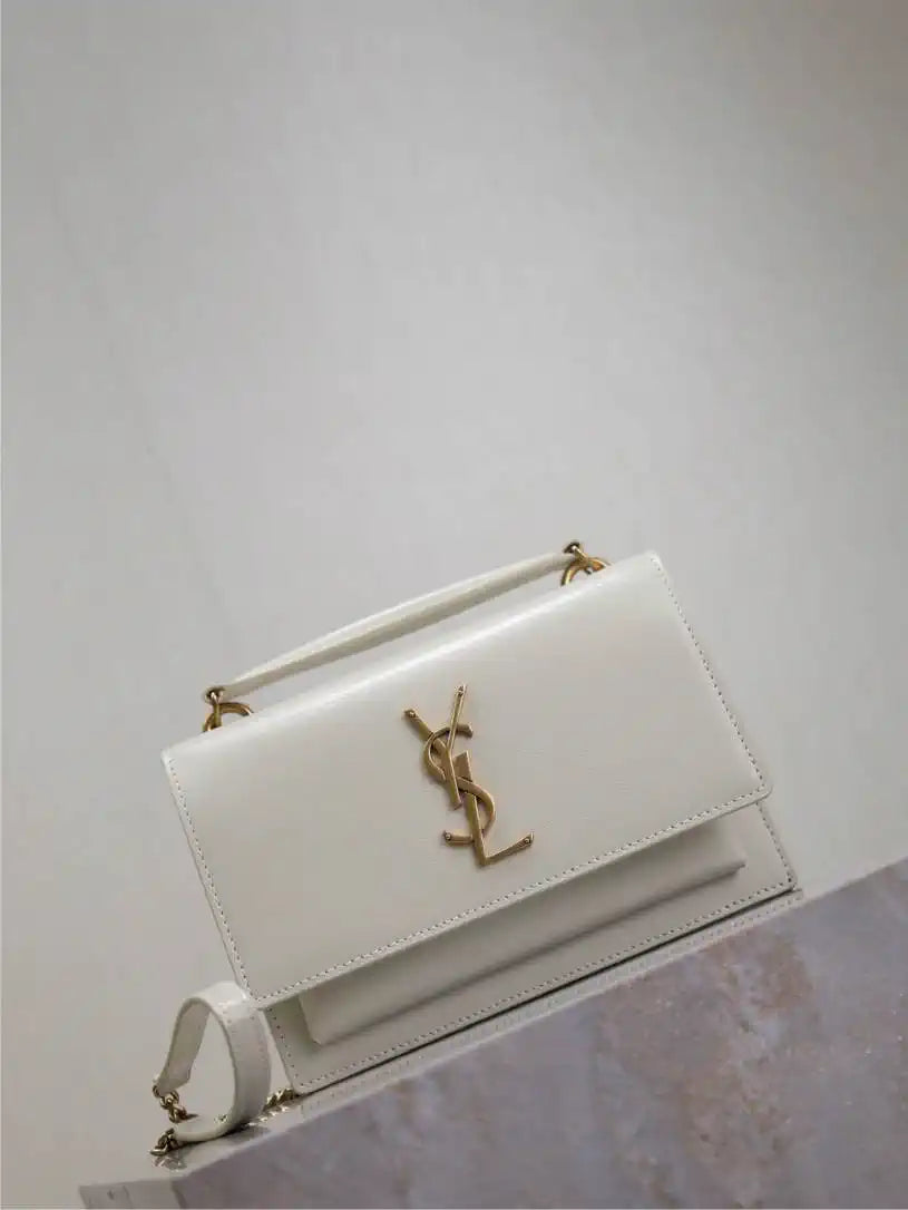 YSL 533026 Sunset chain wallet in smooth leather White