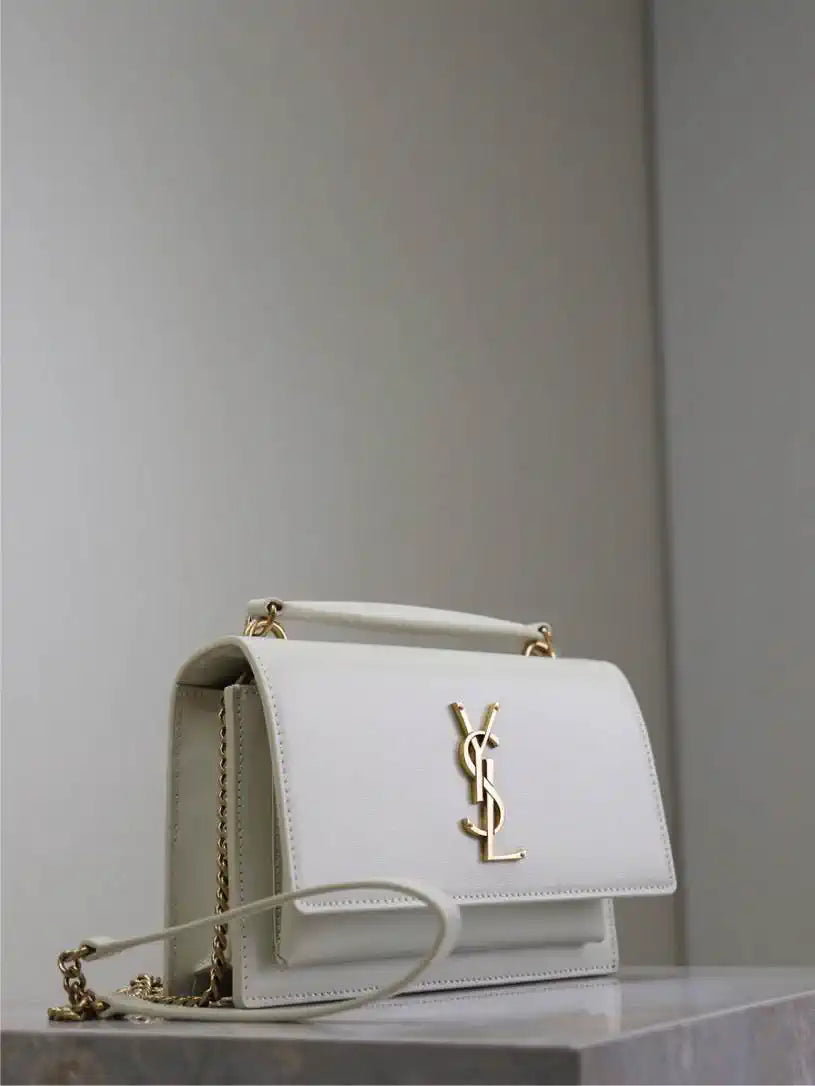 YSL 533026 Sunset chain wallet in smooth leather White