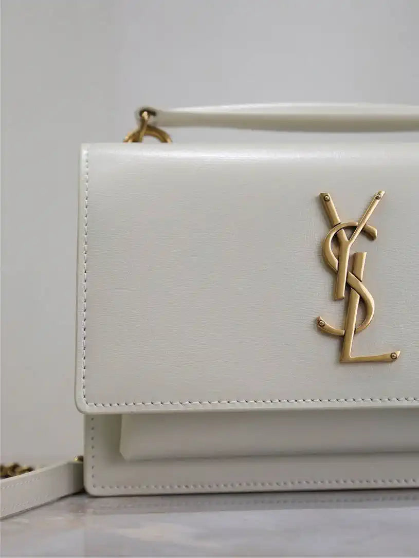 YSL 533026 Sunset chain wallet in smooth leather White