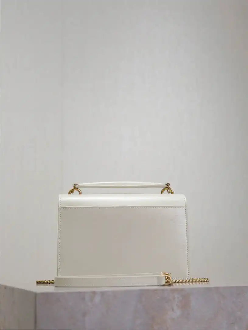 YSL 533026 Sunset chain wallet in smooth leather White
