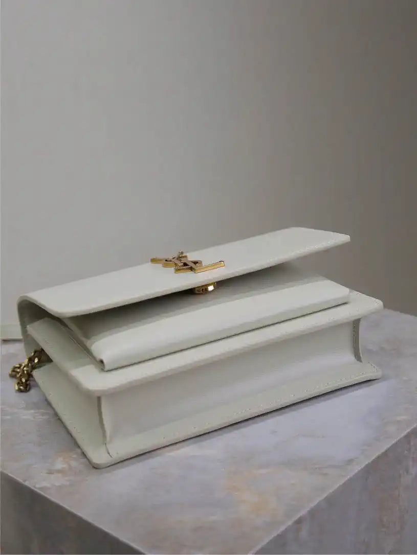 YSL 533026 Sunset chain wallet in smooth leather White