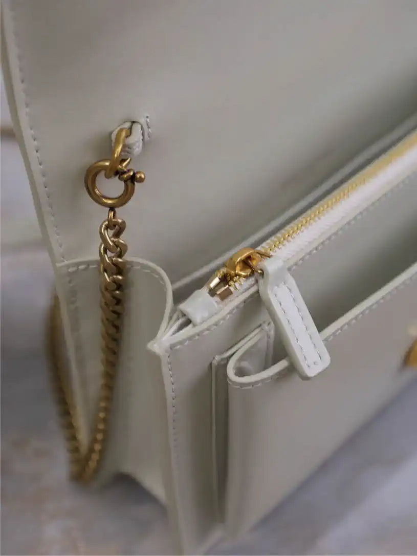 YSL 533026 Sunset chain wallet in smooth leather White