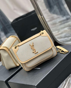YSL 533037 Yves Saint Laurent Niki Baby In Crinkled Vintage Canvas Bag Beige - Default Title - View 2