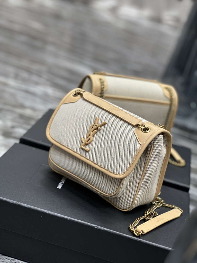 YSL 533037 Yves Saint Laurent Niki Baby In Crinkled Vintage Canvas Bag Beige