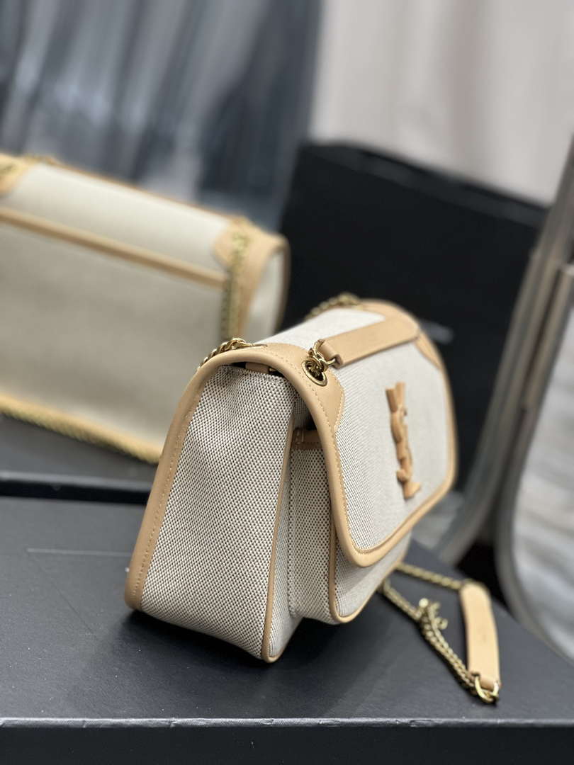 YSL 533037 Yves Saint Laurent Niki Baby In Crinkled Vintage Canvas Bag Beige