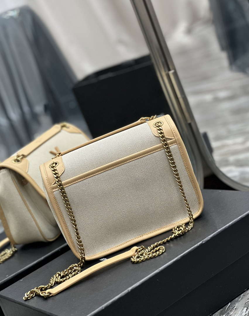 YSL 533037 Yves Saint Laurent Niki Baby In Crinkled Vintage Canvas Bag Beige