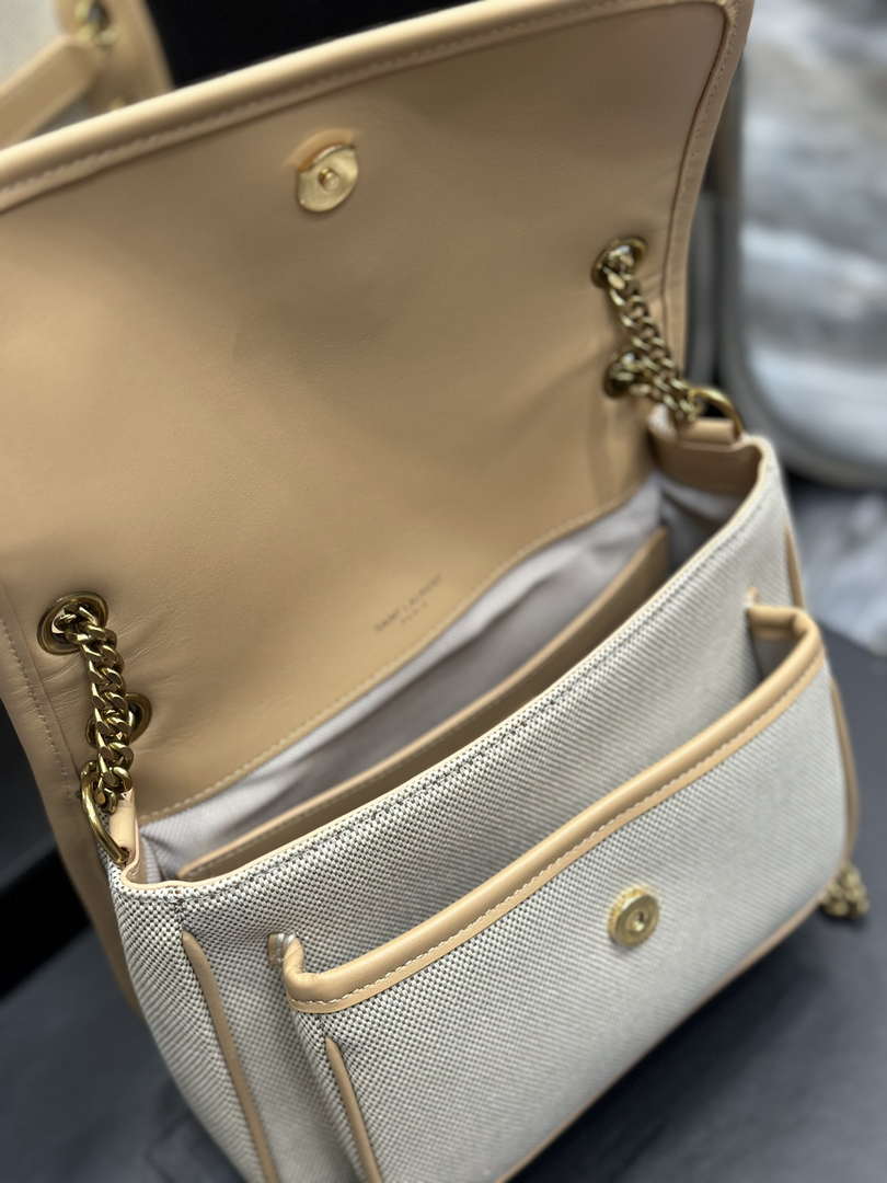 YSL 533037 Yves Saint Laurent Niki Baby In Crinkled Vintage Canvas Bag Beige