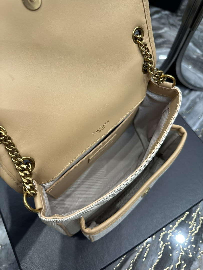 YSL 533037 Yves Saint Laurent Niki Baby In Crinkled Vintage Canvas Bag Beige