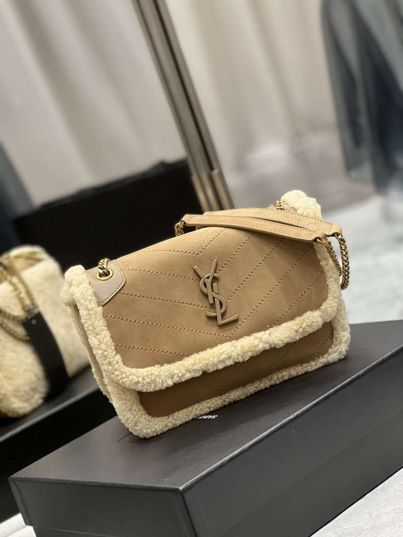 YSL 533037 Yves Saint Laurent Niki Baby In Crinkled Vintage Lambskin Suede Tan