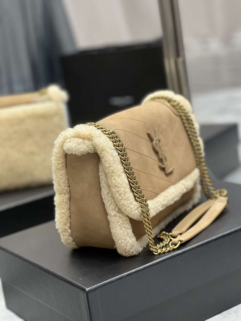 YSL 533037 Yves Saint Laurent Niki Baby In Crinkled Vintage Lambskin Suede Tan
