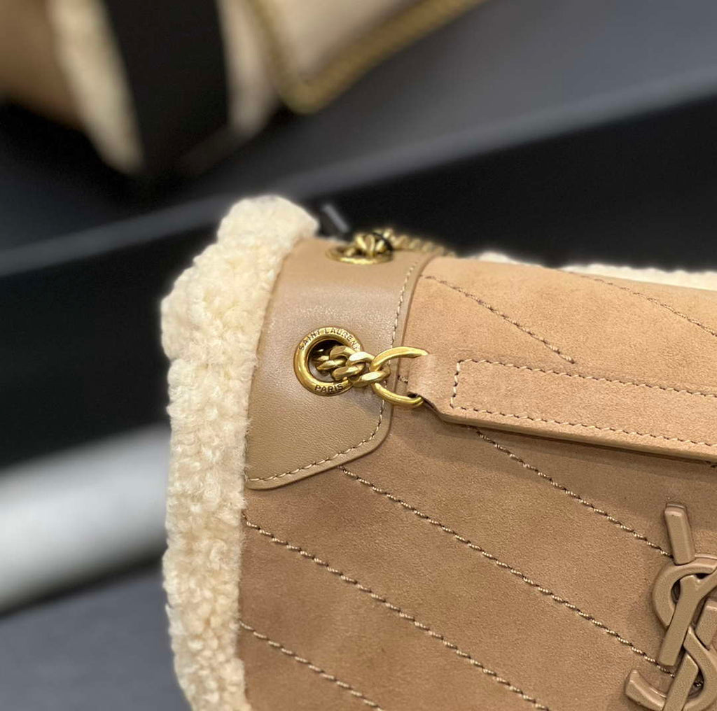 YSL 533037 Yves Saint Laurent Niki Baby In Crinkled Vintage Lambskin Suede Tan