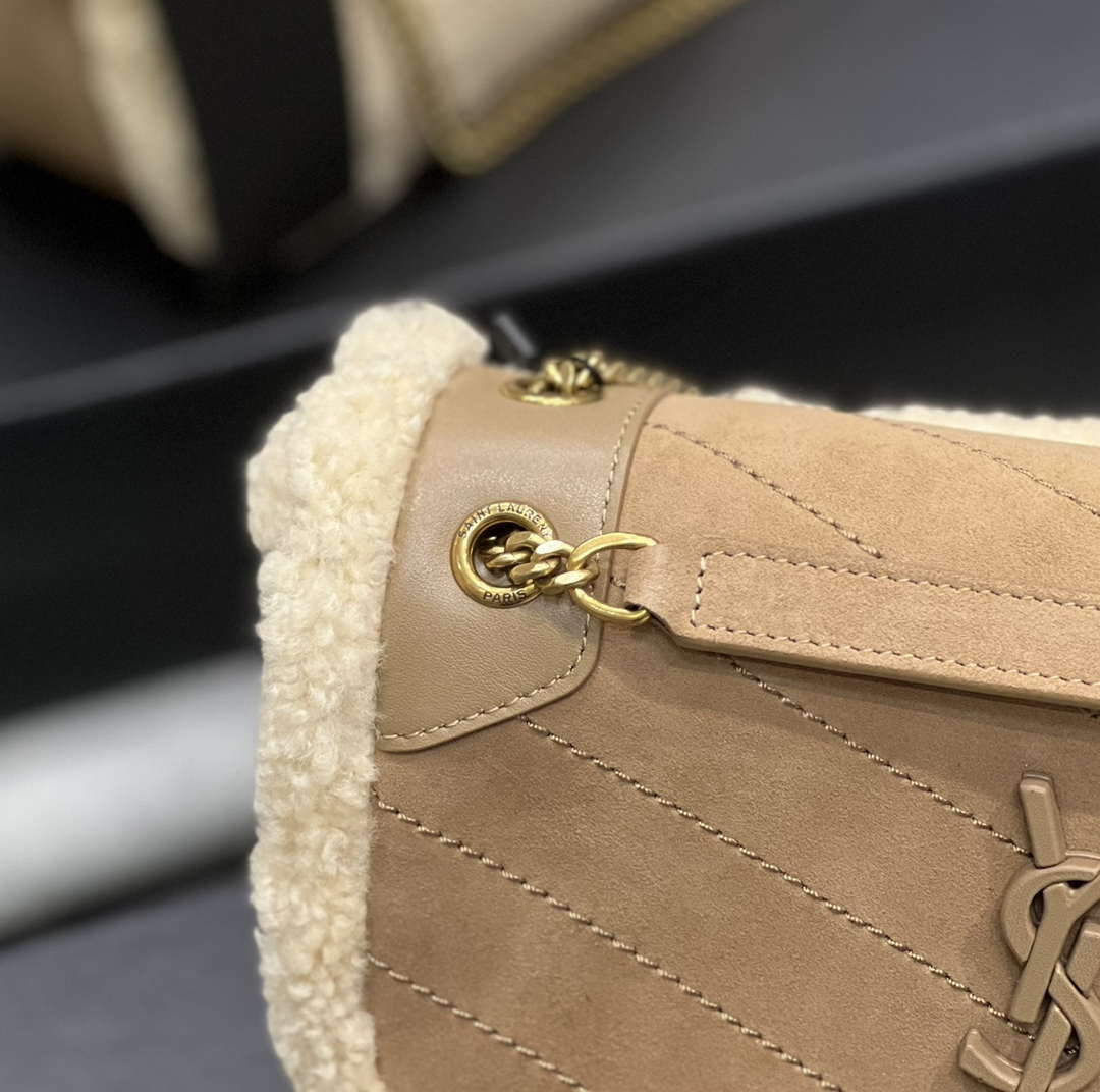 YSL 533037 Yves Saint Laurent Niki Baby In Crinkled Vintage Lambskin Suede Tan