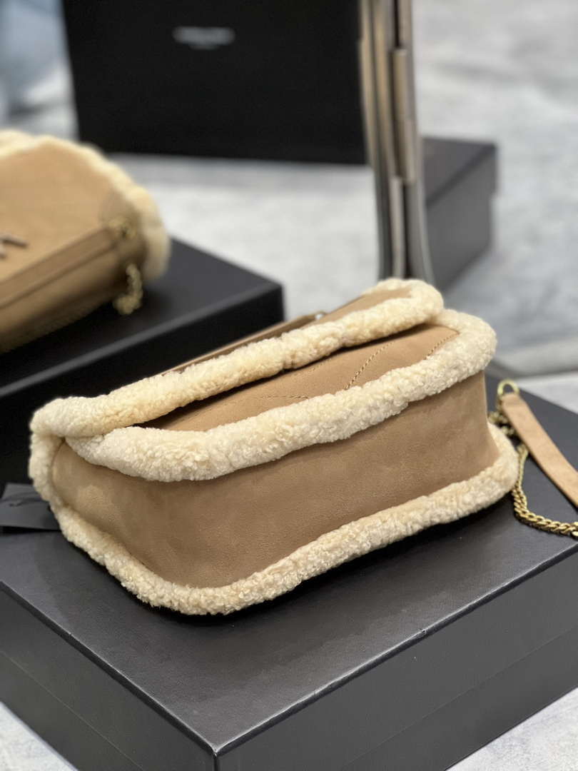 YSL 533037 Yves Saint Laurent Niki Baby In Crinkled Vintage Lambskin Suede Tan