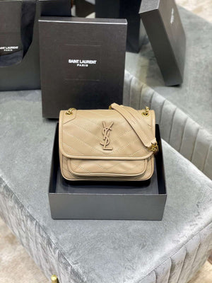 YSL 533037 Yves Saint Laurent Niki Baby In Crinkled Vintage Leather Bag Apricot - Default Title - View 1