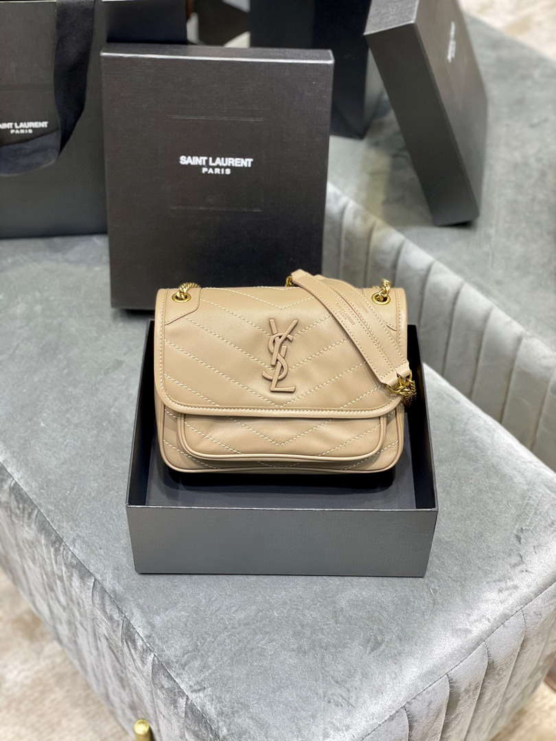 YSL 533037 Yves Saint Laurent Niki Baby In Crinkled Vintage Leather Bag Apricot - Default Title - View 1