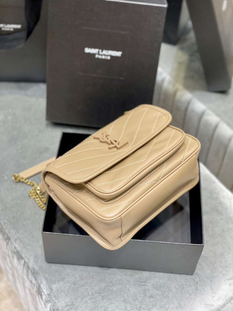 YSL 533037 Yves Saint Laurent Niki Baby In Crinkled Vintage Leather Bag Apricot