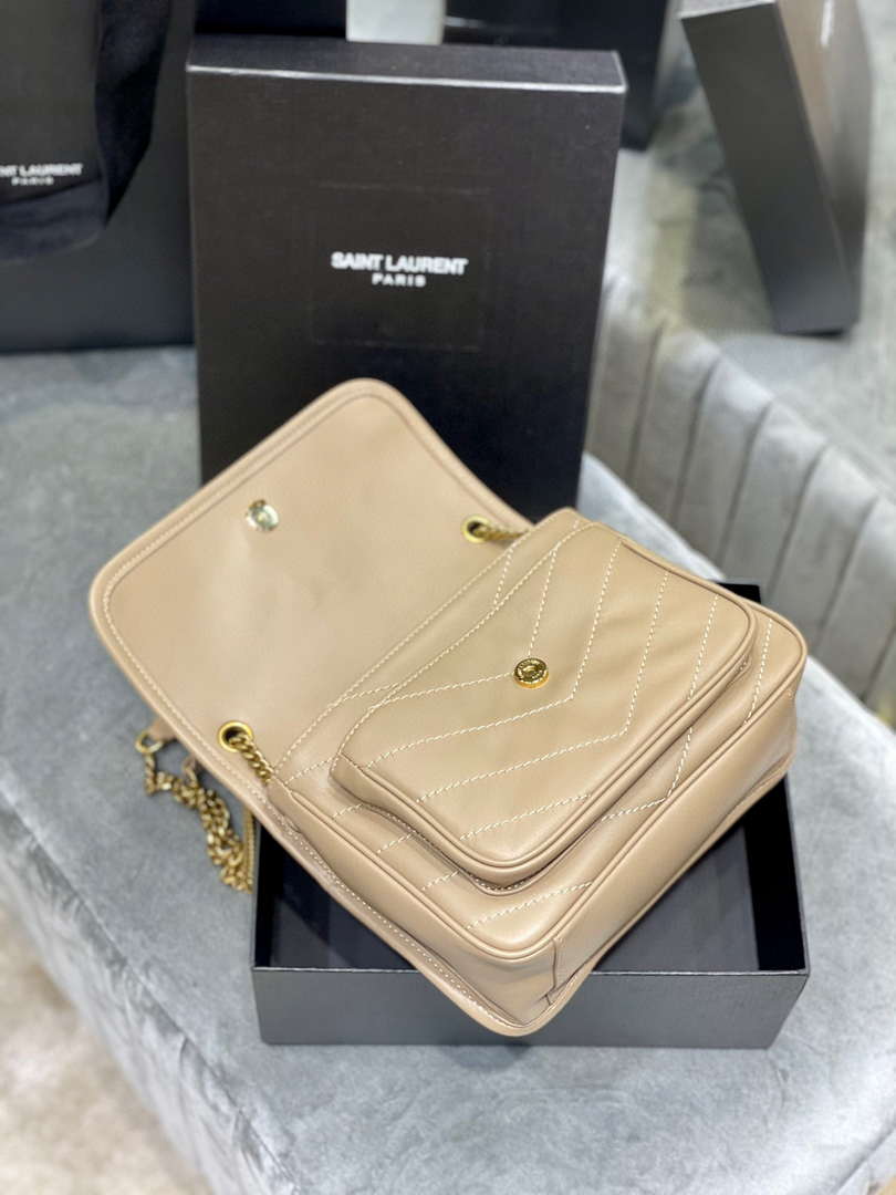 YSL 533037 Yves Saint Laurent Niki Baby In Crinkled Vintage Leather Bag Apricot