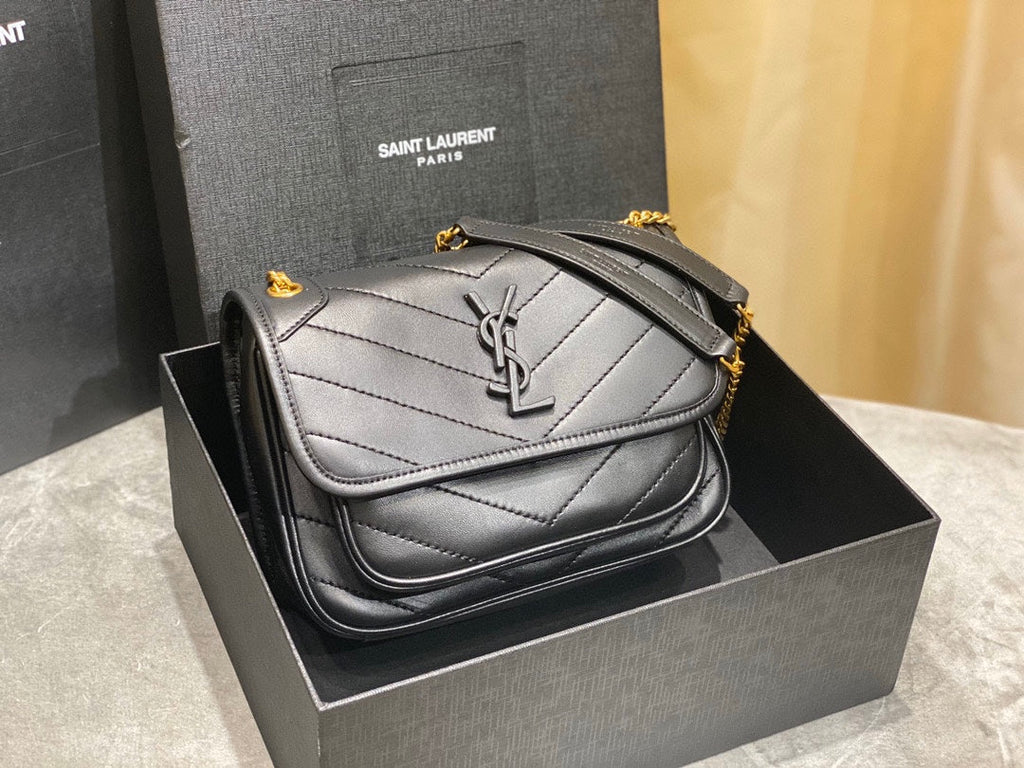 YSL 533037 Yves Saint Laurent Niki Baby In Crinkled Vintage Leather Bag Black
