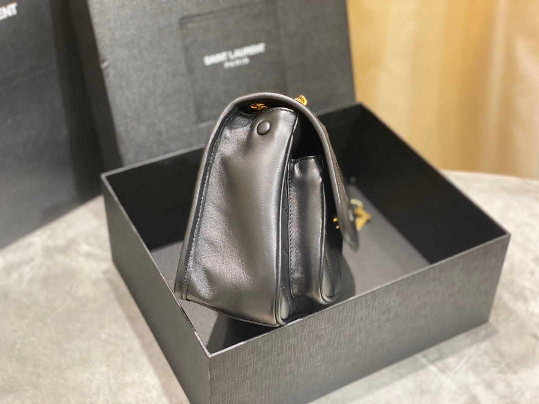 YSL 533037 Yves Saint Laurent Niki Baby In Crinkled Vintage Leather Bag Black