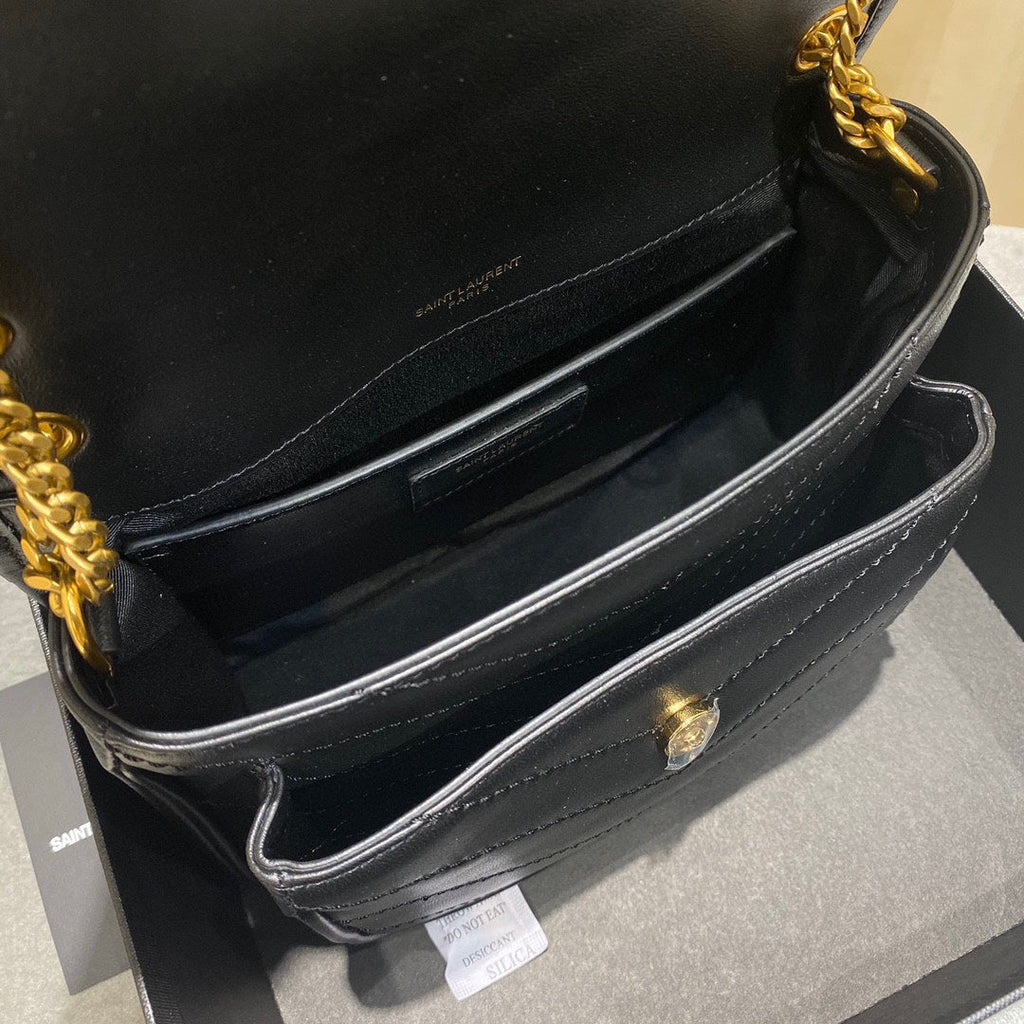 YSL 533037 Yves Saint Laurent Niki Baby In Crinkled Vintage Leather Bag Black