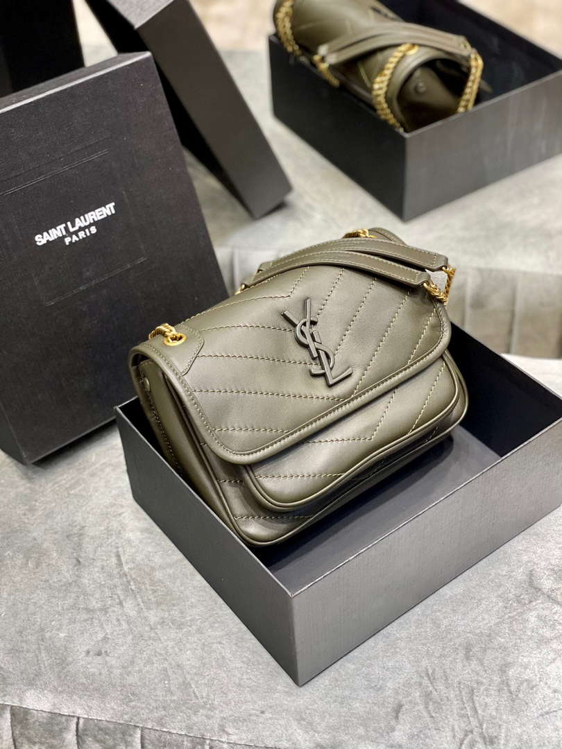 YSL 533037 Yves Saint Laurent Niki Baby In Crinkled Vintage Leather Bag Green