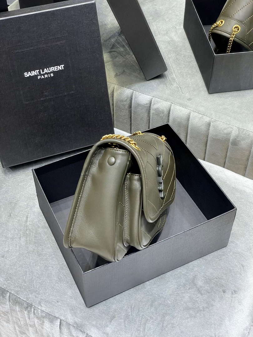 YSL 533037 Yves Saint Laurent Niki Baby In Crinkled Vintage Leather Bag Green