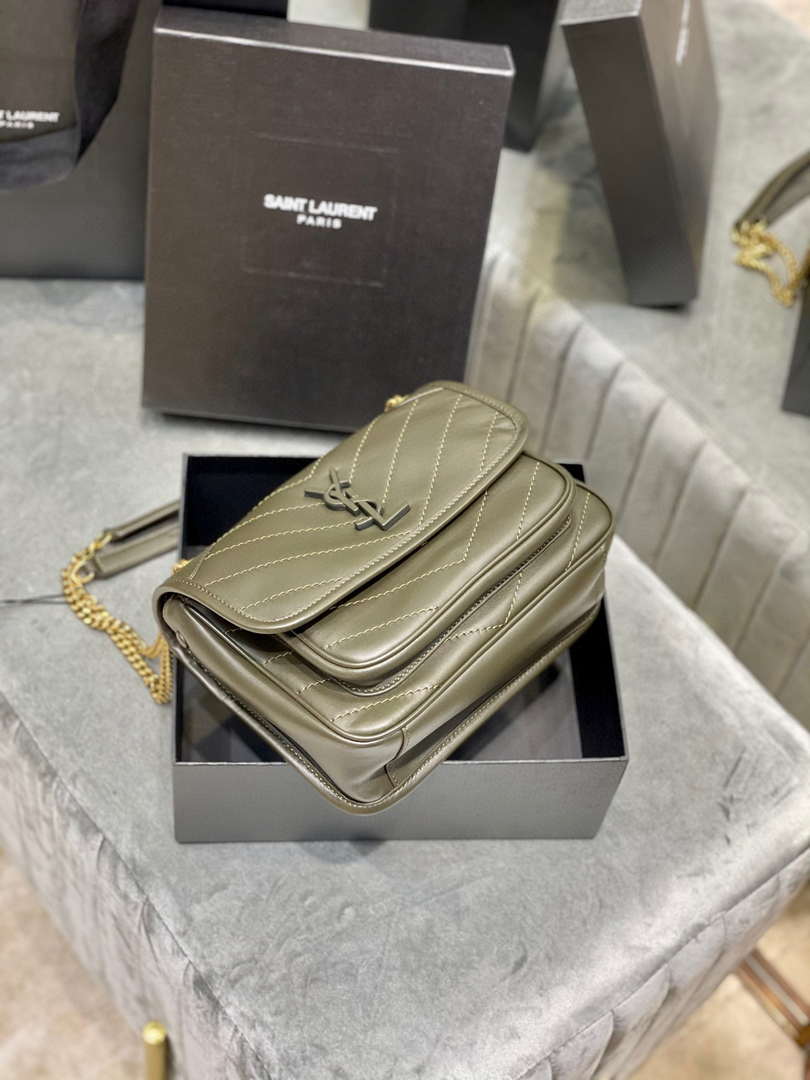 YSL 533037 Yves Saint Laurent Niki Baby In Crinkled Vintage Leather Bag Green