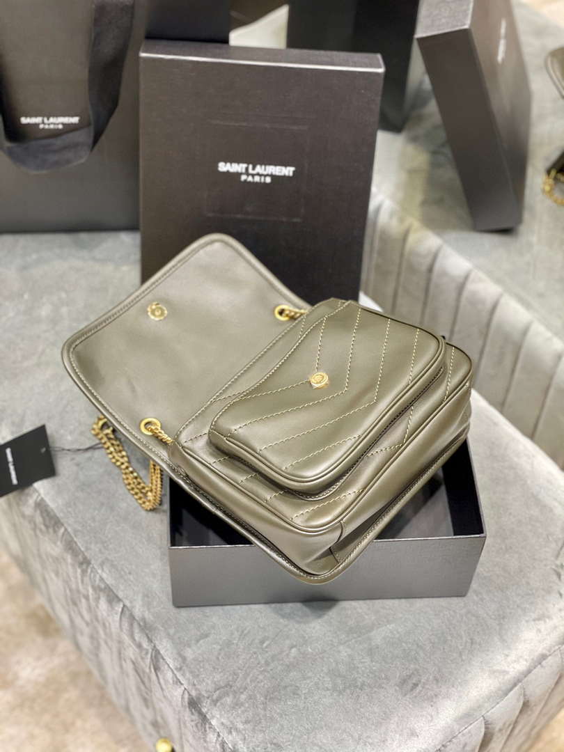 YSL 533037 Yves Saint Laurent Niki Baby In Crinkled Vintage Leather Bag Green
