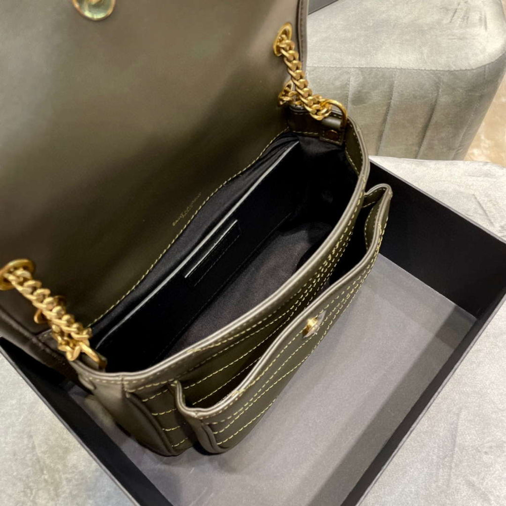 YSL 533037 Yves Saint Laurent Niki Baby In Crinkled Vintage Leather Bag Green