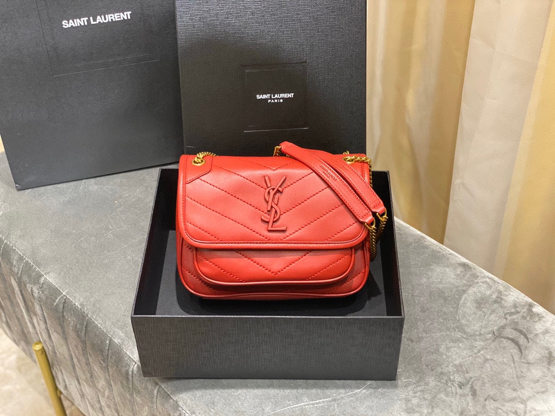 YSL 533037 Yves Saint Laurent Niki Baby In Crinkled Vintage Leather Bag Red - Default Title - View 1