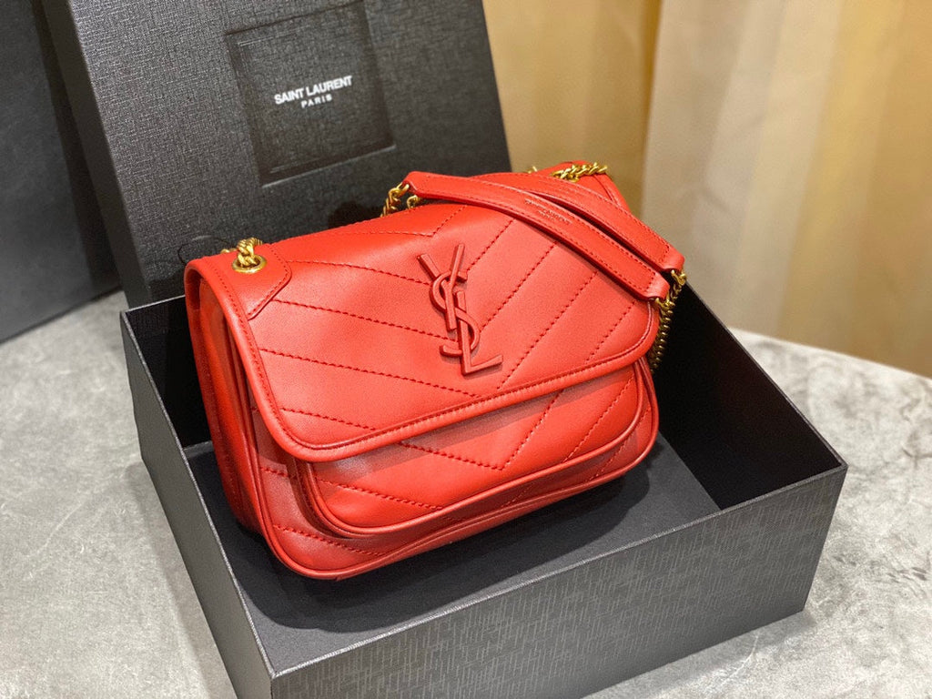 YSL 533037 Yves Saint Laurent Niki Baby In Crinkled Vintage Leather Bag Red