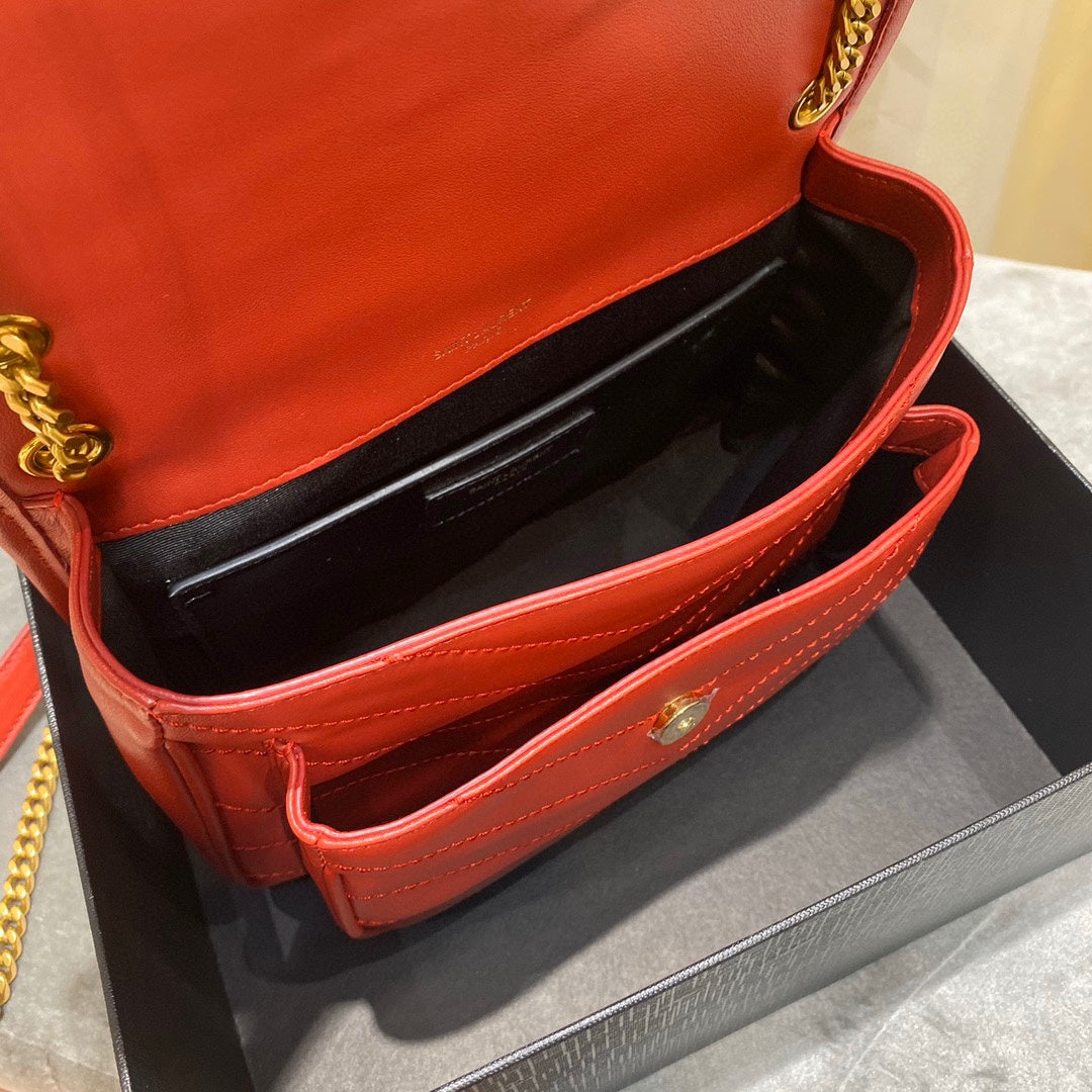 YSL 533037 Yves Saint Laurent Niki Baby In Crinkled Vintage Leather Bag Red
