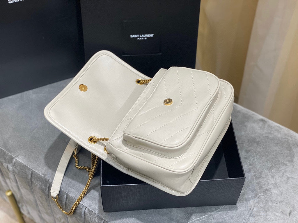 YSL 533037 Yves Saint Laurent Niki Baby In Crinkled Vintage Leather Bag White