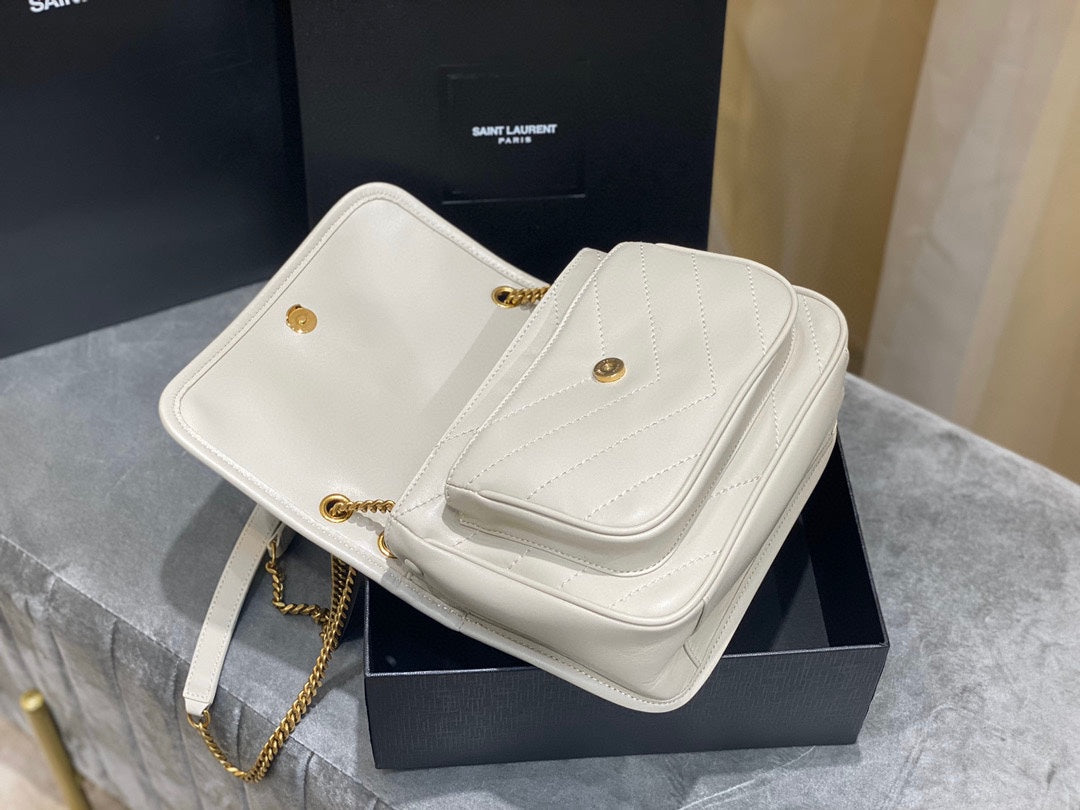 YSL 533037 Yves Saint Laurent Niki Baby In Crinkled Vintage Leather Bag White