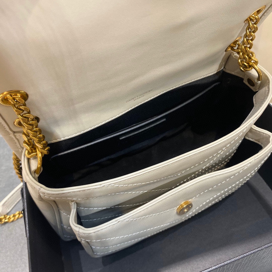 YSL 533037 Yves Saint Laurent Niki Baby In Crinkled Vintage Leather Bag White