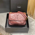 YSL 533037 Yves Saint Laurent Niki Baby In Crinkled Vintage Leather Bag Wine Red - Default Title - View 1