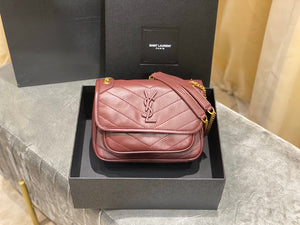 YSL 533037 Yves Saint Laurent Niki Baby In Crinkled Vintage Leather Bag Wine Red - Default Title - View 1