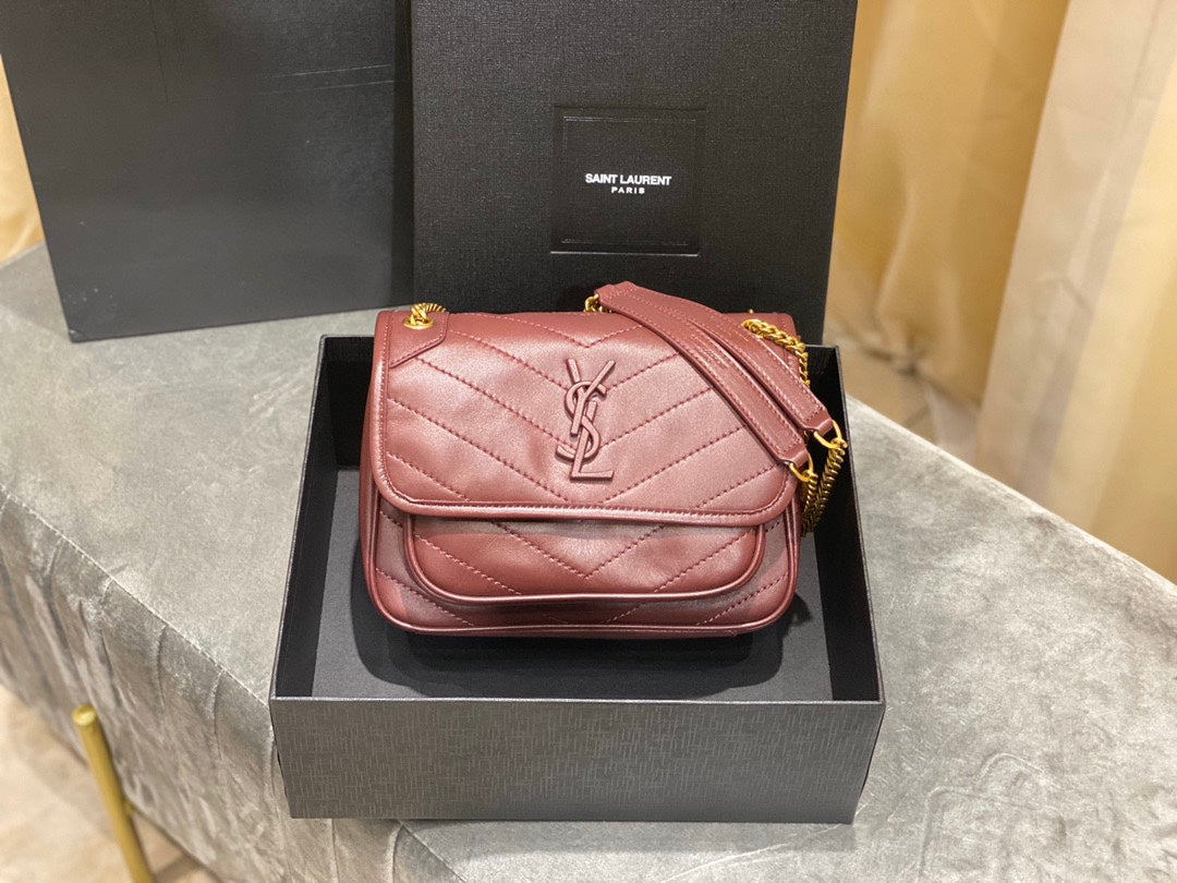 YSL 533037 Yves Saint Laurent Niki Baby In Crinkled Vintage Leather Bag Wine Red