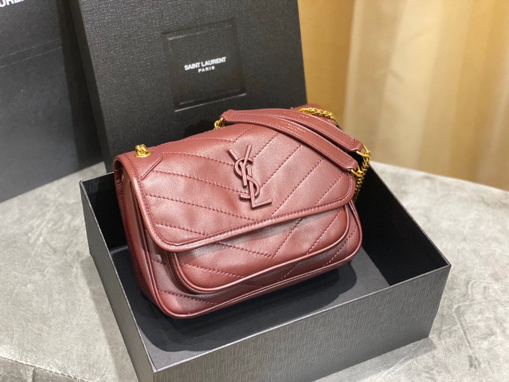 YSL 533037 Yves Saint Laurent Niki Baby In Crinkled Vintage Leather Bag Wine Red