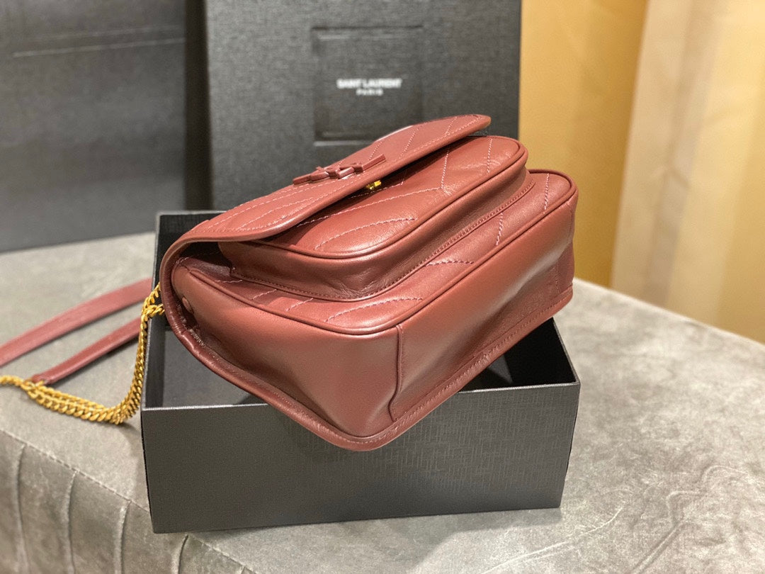 YSL 533037 Yves Saint Laurent Niki Baby In Crinkled Vintage Leather Bag Wine Red