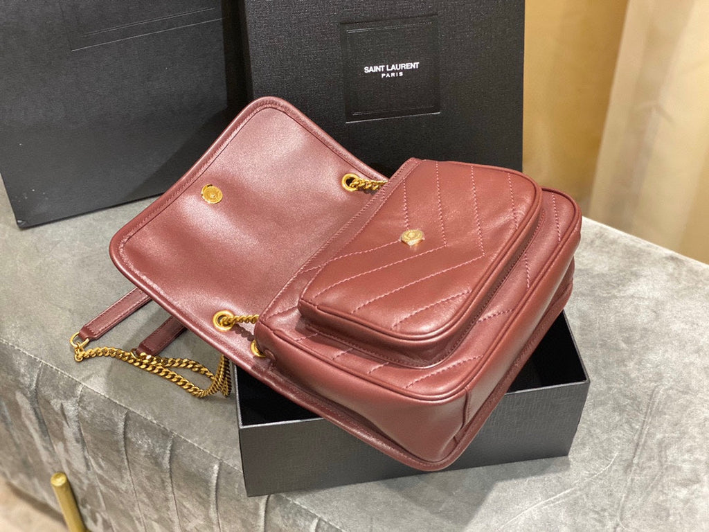 YSL 533037 Yves Saint Laurent Niki Baby In Crinkled Vintage Leather Bag Wine Red