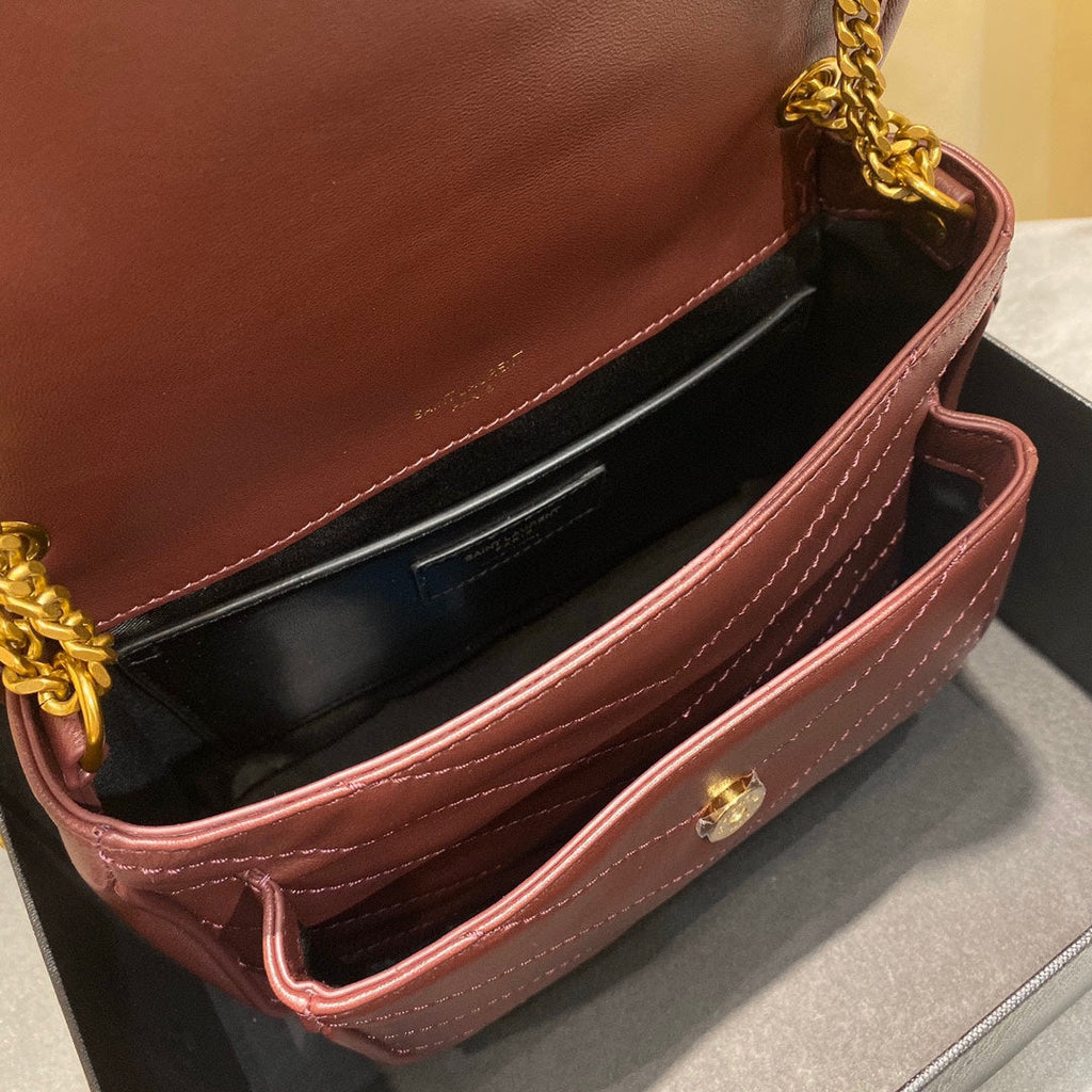 YSL 533037 Yves Saint Laurent Niki Baby In Crinkled Vintage Leather Bag Wine Red
