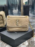 YSL 533037 Yves Saint Laurent Niki Baby In Crinkled Vintage Nubuck Leather Beige