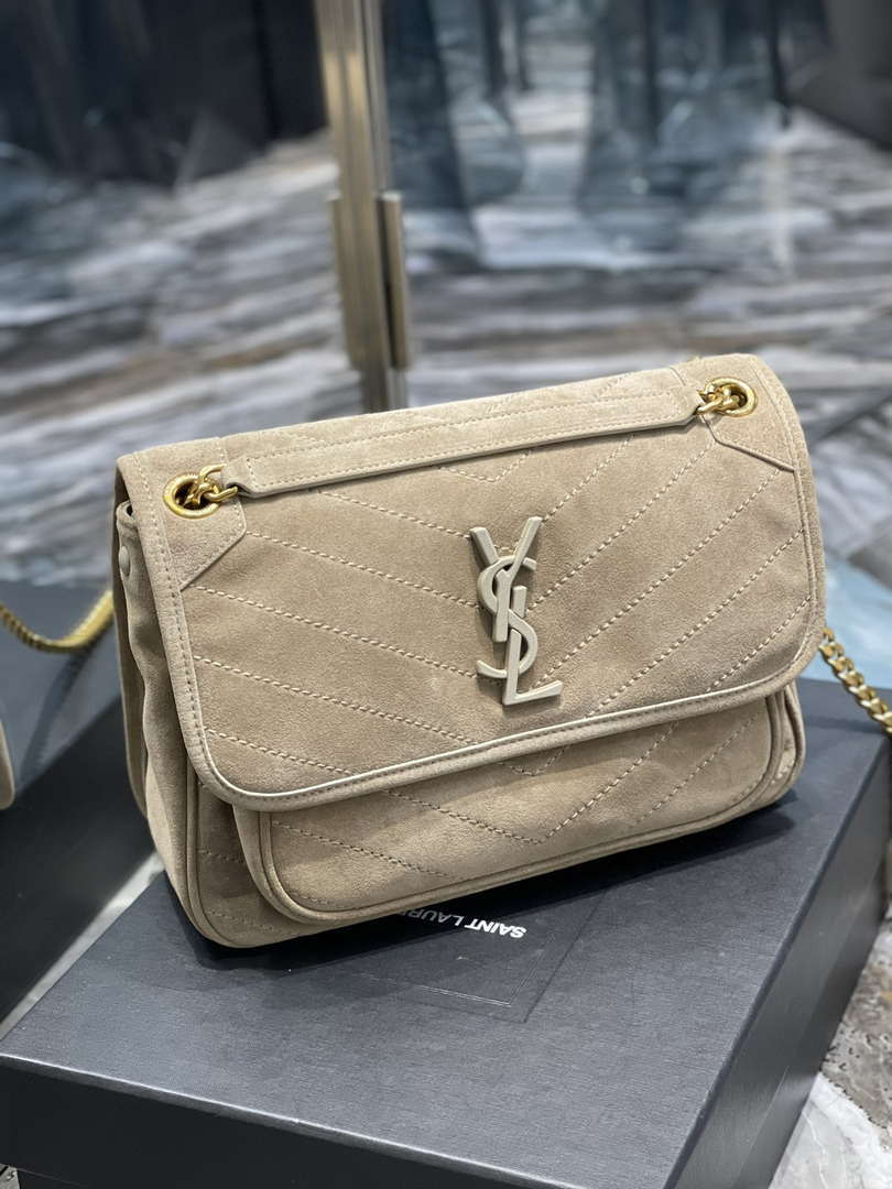 YSL 533037 Yves Saint Laurent Niki Baby In Crinkled Vintage Nubuck Leather Beige