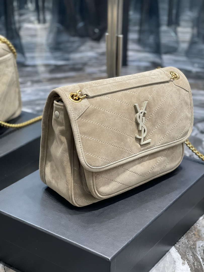 YSL 533037 Yves Saint Laurent Niki Baby In Crinkled Vintage Nubuck Leather Beige