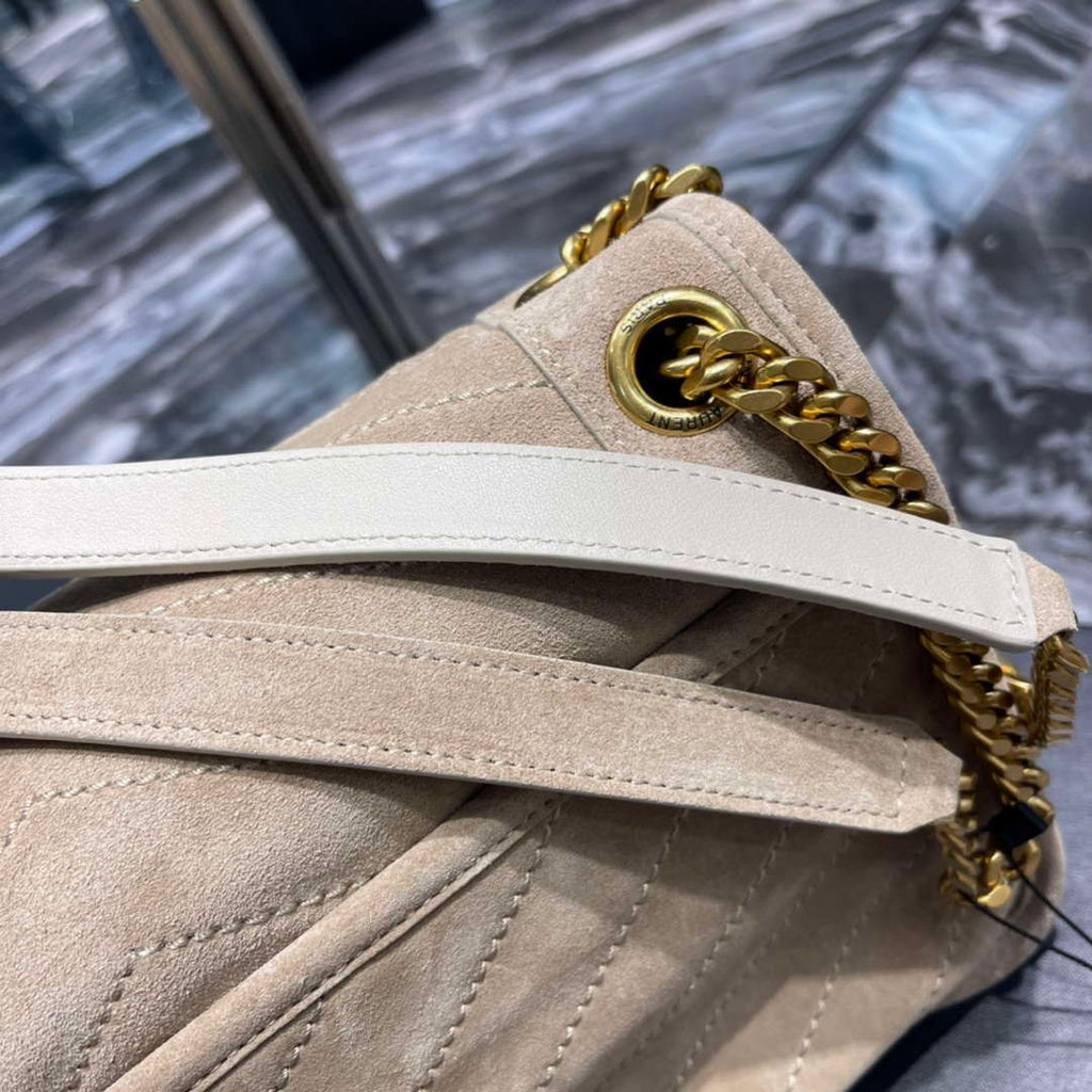 YSL 533037 Yves Saint Laurent Niki Baby In Crinkled Vintage Nubuck Leather Beige