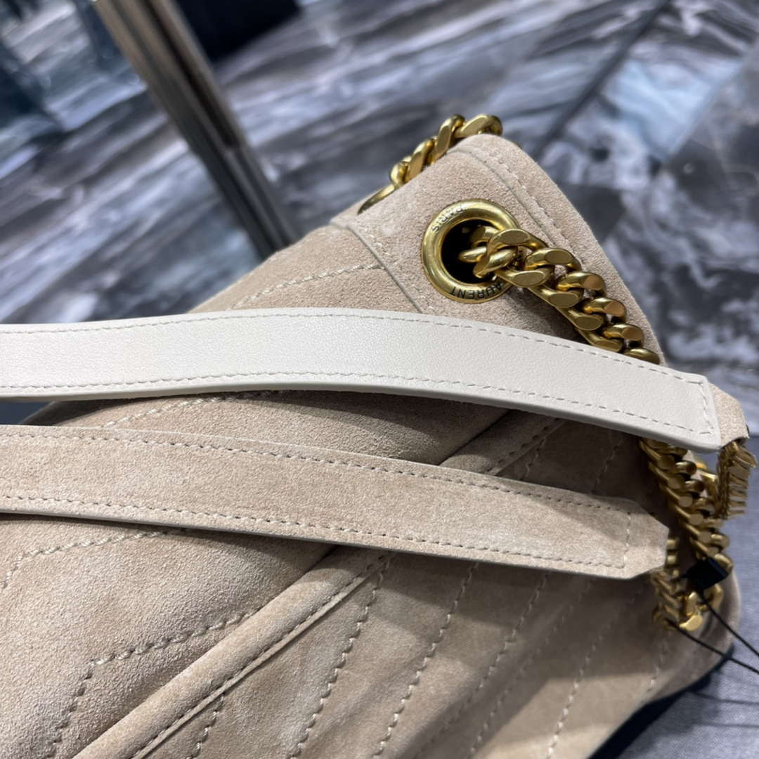 YSL 533037 Yves Saint Laurent Niki Baby In Crinkled Vintage Nubuck Leather Beige