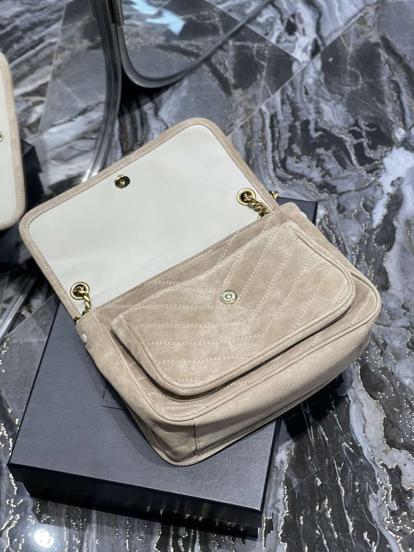 YSL 533037 Yves Saint Laurent Niki Baby In Crinkled Vintage Nubuck Leather Beige